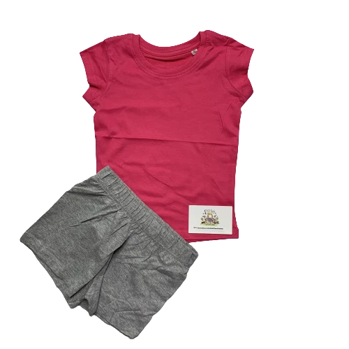 Girls Pyjama Pjs Set Plain Shorts Top T-Shirt Nightwear Summer Loungewear Kids