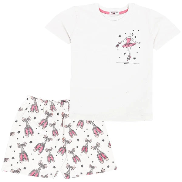 Girls Dancing Girl Print Pyjamas Children PJs Cotton Shorts Set Kids Nightwear