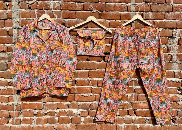 Indian Cotton Peach Animal PJ Set Bridesmaid Pajama Set Women Nightwear Suit US