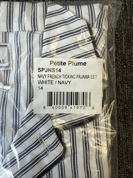 Petite Plume Kid's Twill Pajama Set in Navy French Ticking NWT MSRP $58 Sz 14