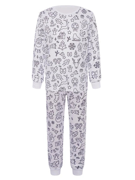 Kids Pajama Sets Hand-Painted Long Sleeve Top Elastic Waist Pants Home Sleepwear