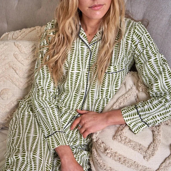 Indian Green Cotton Floral PJ Set Womens Clothing Sleepwear Bridal Night Suit US