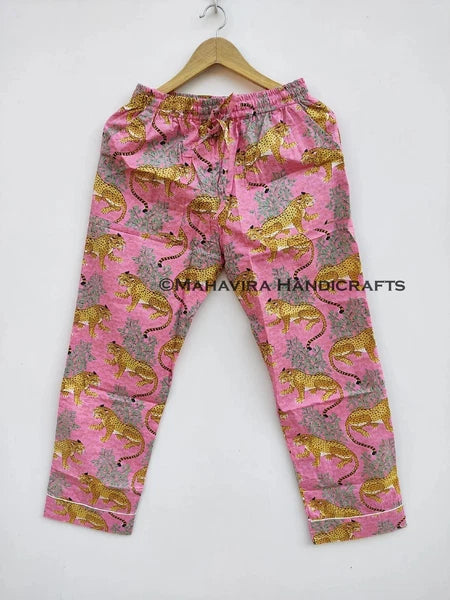 Indian Cotton Baagh Print Baby pink hippie Sleepwear gypsy Women Pajama set