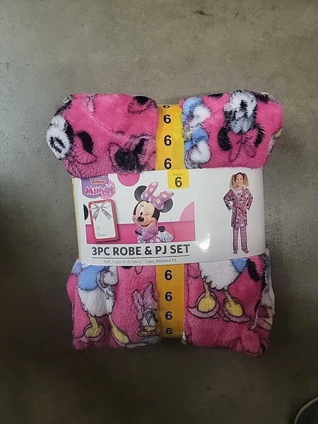Minnie Girls 3 Piece Robe & Pajama Set Size 6