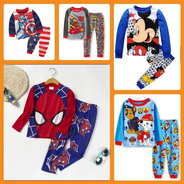 NEW Disney Cartoon Boys Print Long Sleeve 2-Piece Set Pajama
