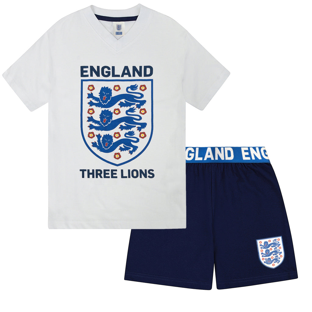 England Boys Pyjamas Short Three Lions Kids OFFICIAL Football Gift