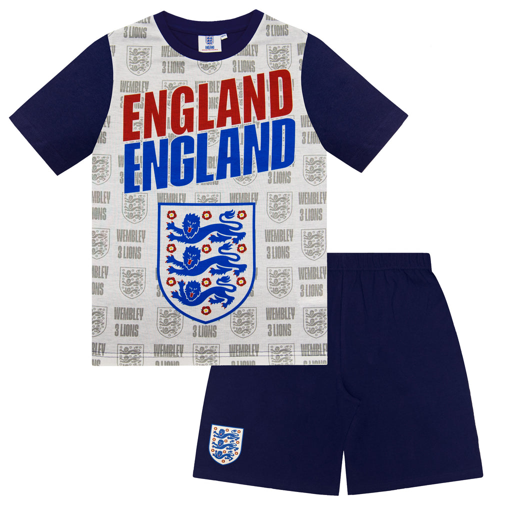 England Boys Pyjamas Short Three Lions Kids OFFICIAL Football Gift