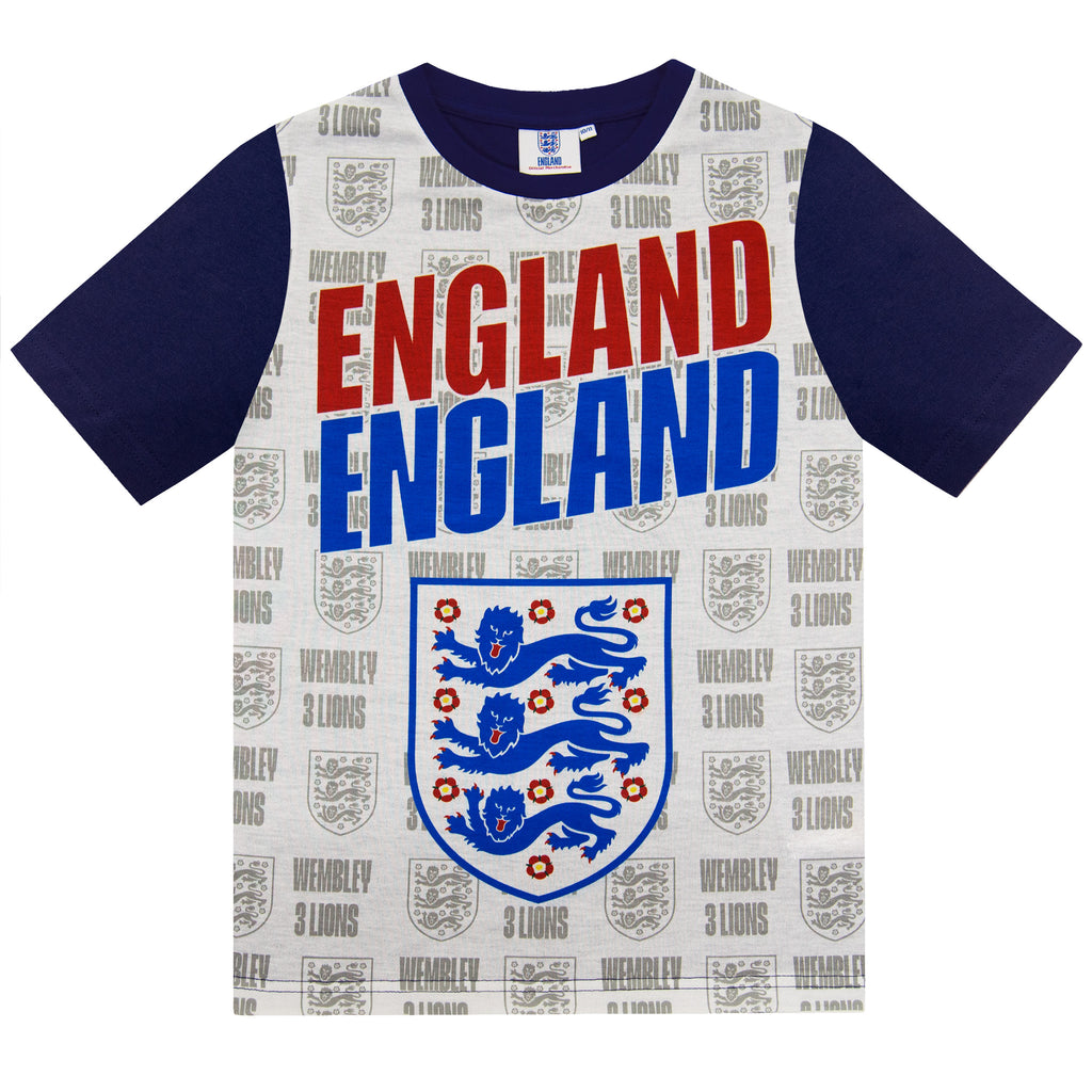 England Boys Pyjamas Short Three Lions Kids OFFICIAL Football Gift