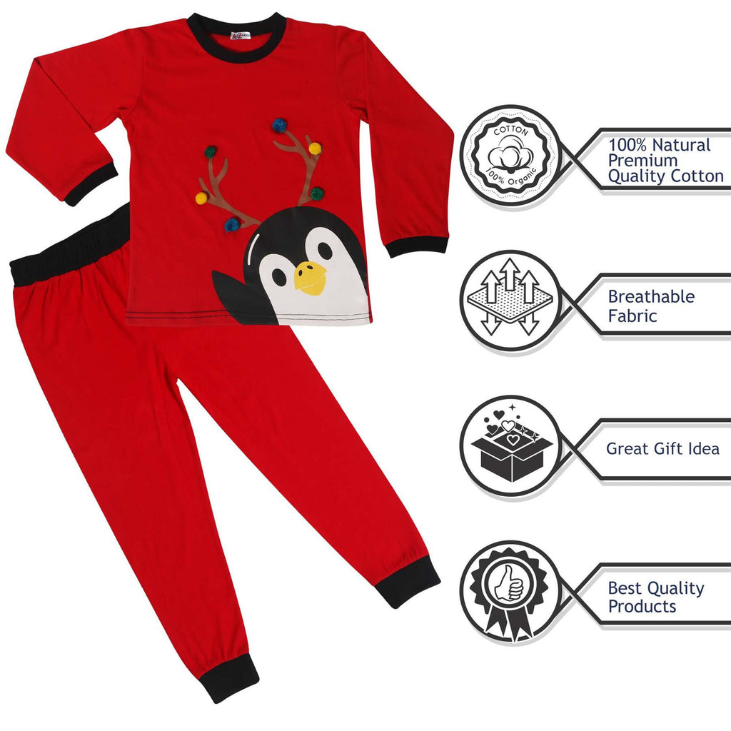 Kids Girls Boys Christmas Pyjamas Children PJs 2 Piece Penguin Set Lounge Suit