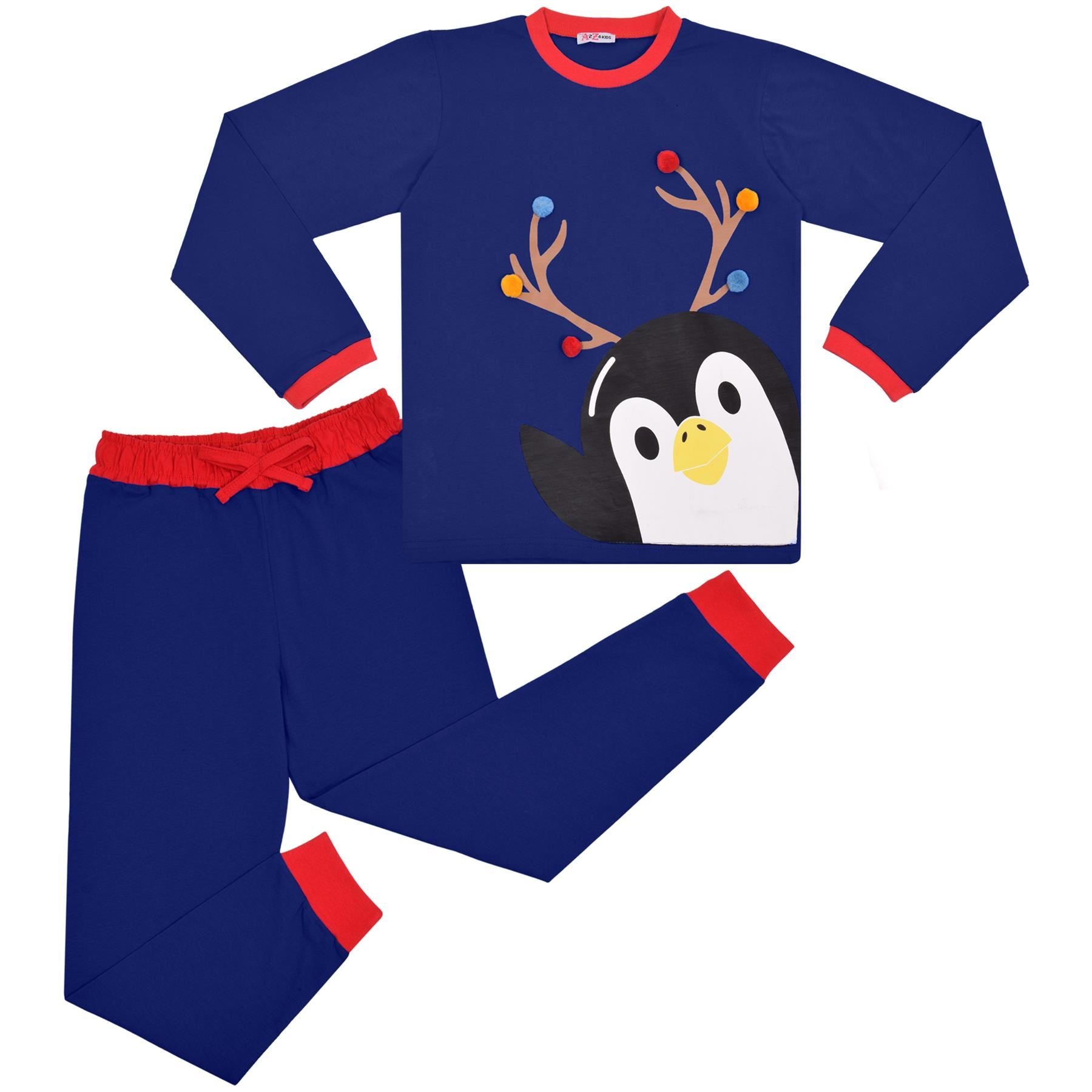 Kids Girls Boys Christmas Pyjamas Children PJs 2 Piece Penguin Set Lounge Suit