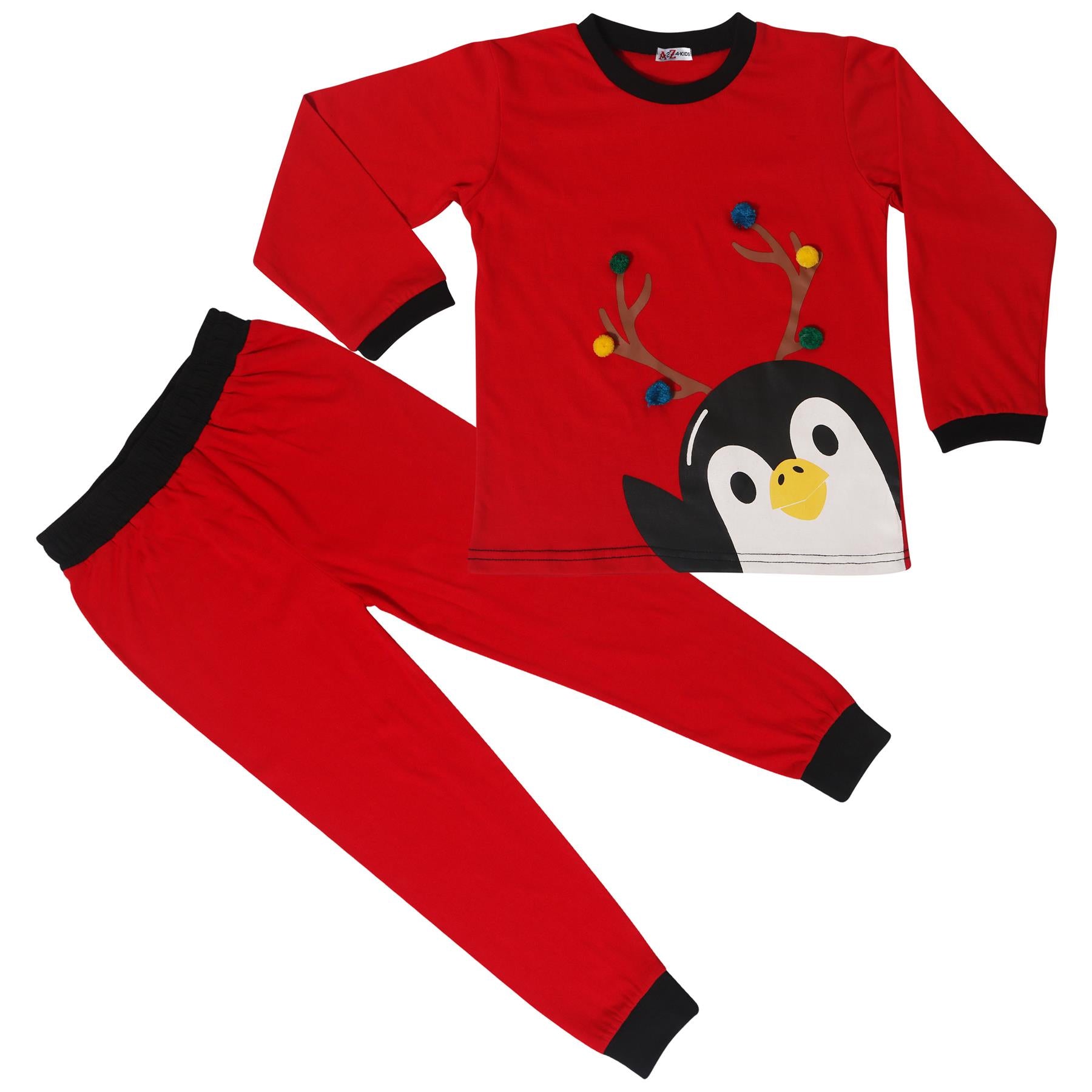 Kids Girls Boys Christmas Pyjamas Children PJs 2 Piece Penguin Set Lounge Suit