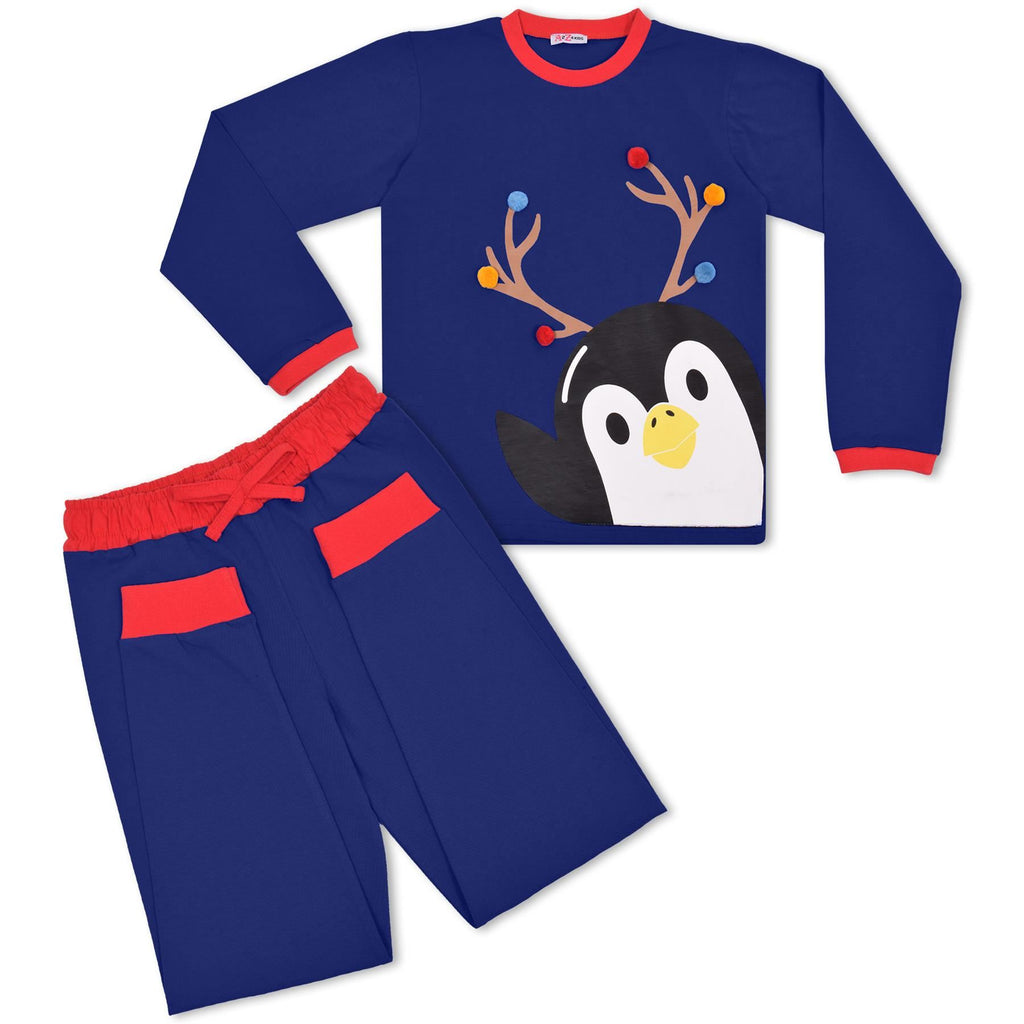 Kids Girls Boys Christmas Pyjamas Children PJs 2 Piece Penguin Set Lounge Suit