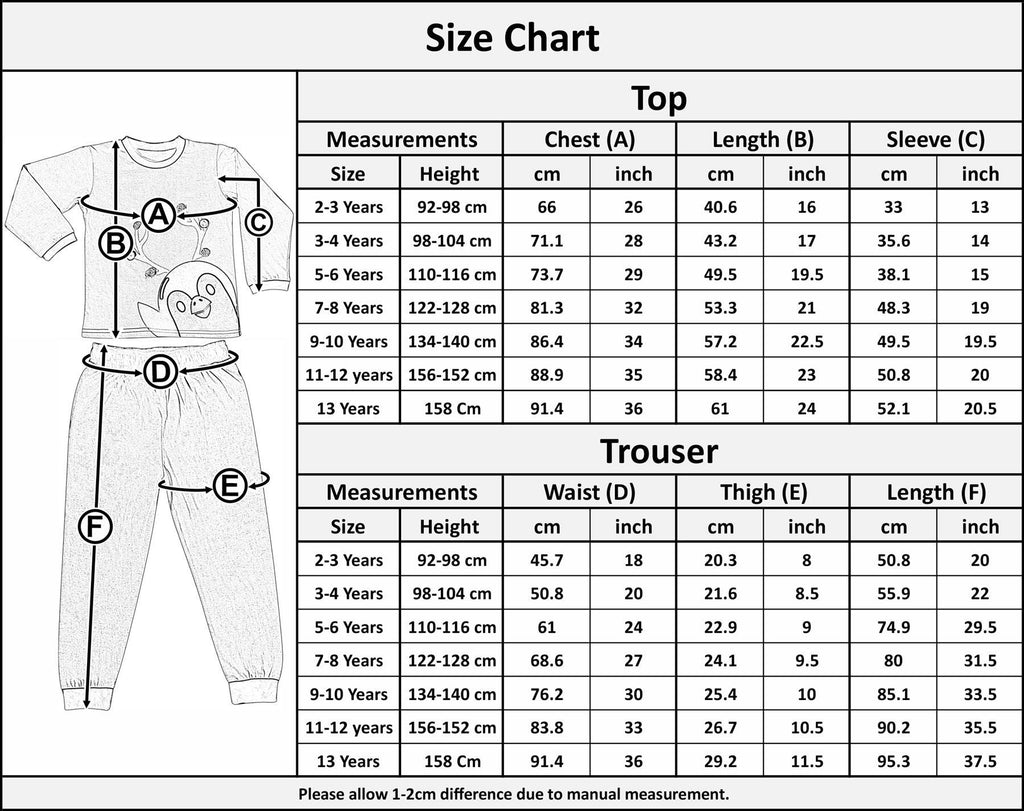 Kids Girls Boys Christmas Pyjamas Children PJs 2 Piece Penguin Set Lounge Suit