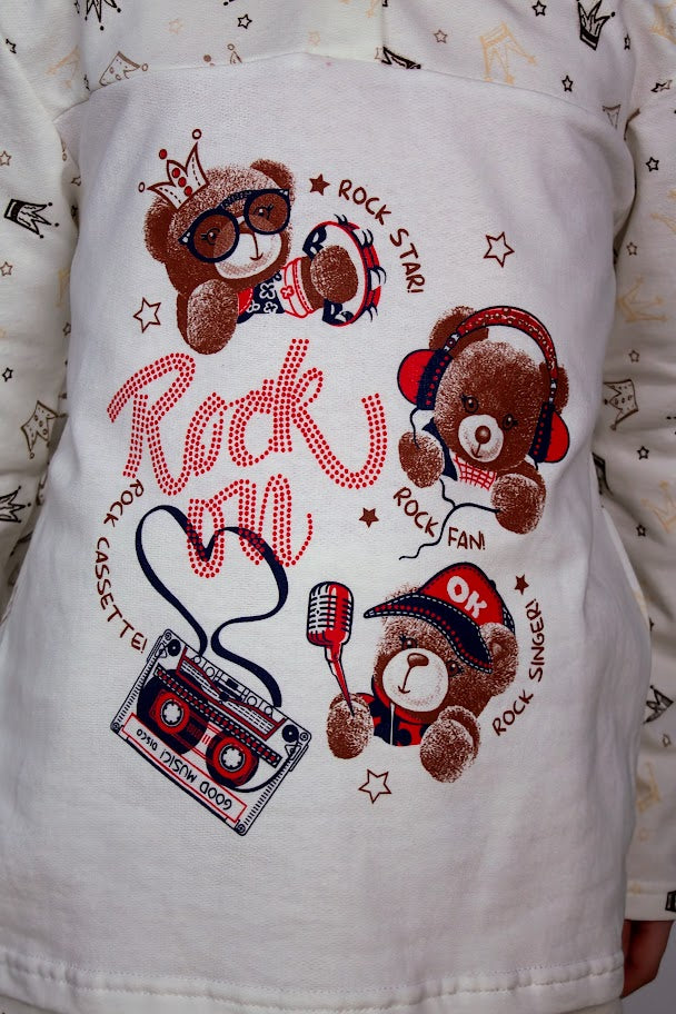 Girls’ Warm Brushed Pajama Set – Button Neck & Cute Print, , Demi-season,  No...