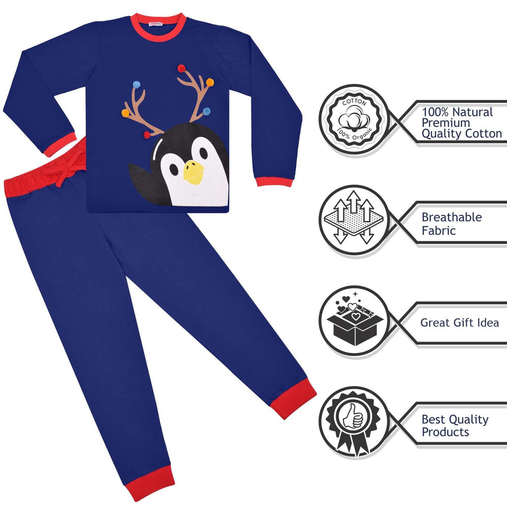 Kids Girls Boys Christmas Pyjamas Children PJs 2 Piece Penguin Set Lounge Suit