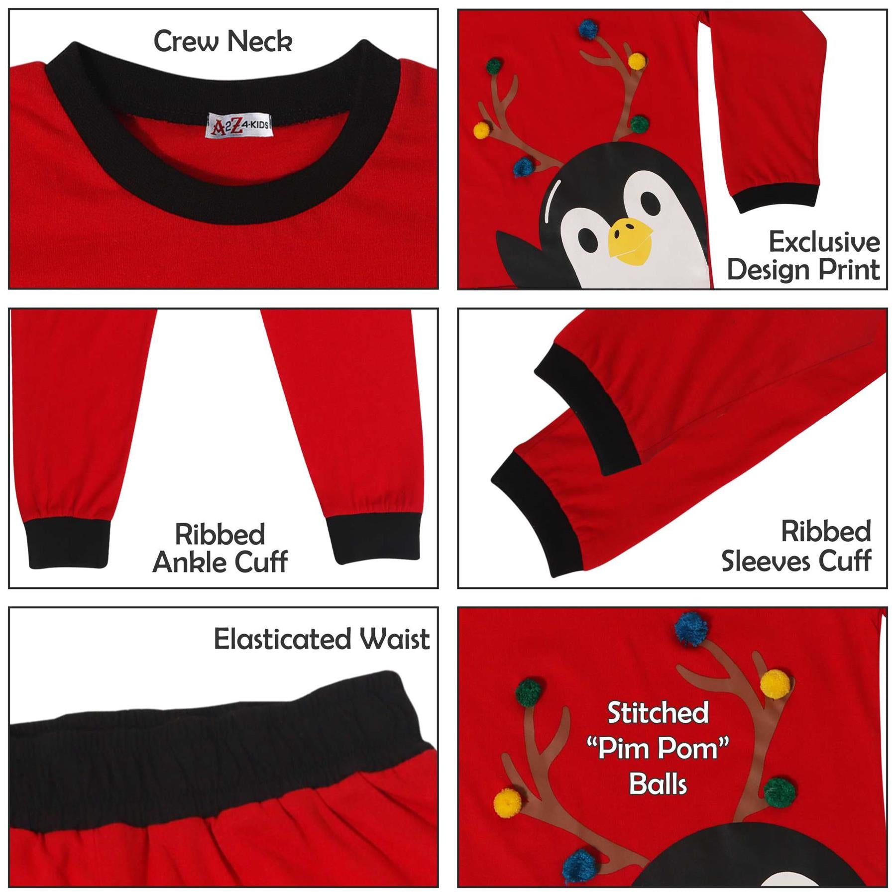 Kids Girls Boys Christmas Pyjamas Children PJs 2 Piece Penguin Set Lounge Suit