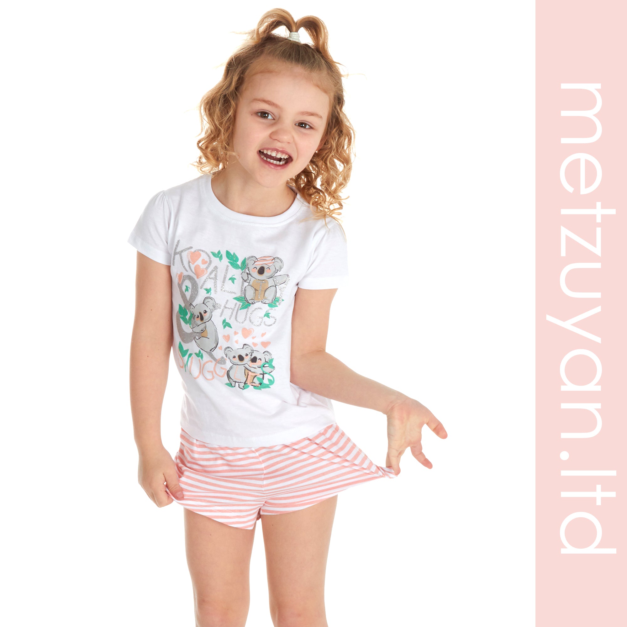 Girls Shorty Pyjama Set Animal Printed Pyjamas 2-3 3-4 4-5 5-6 Years 100% Cotton