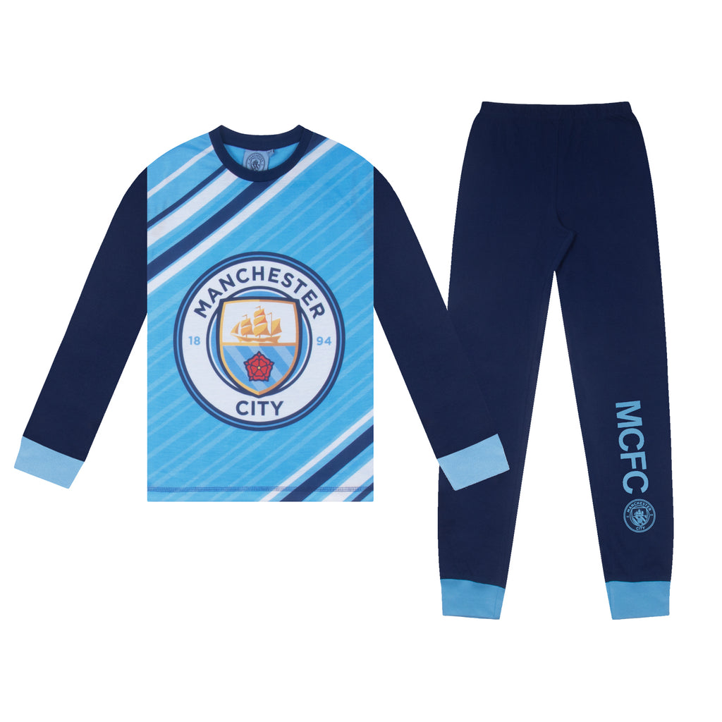 Manchester City Boys Pyjamas Long Sublimation Kids OFFICIAL Football Gift