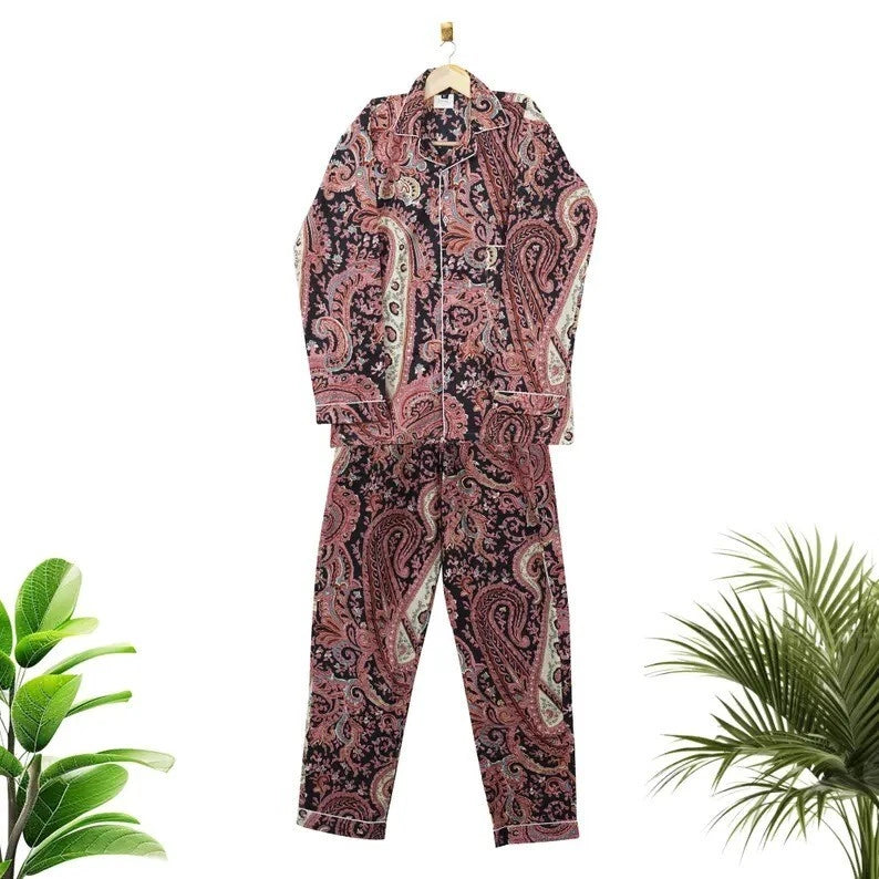 Indian Cotton Multi Paisley PJ Set Bridesmaid Pajama Set Women Nightwear Suit US