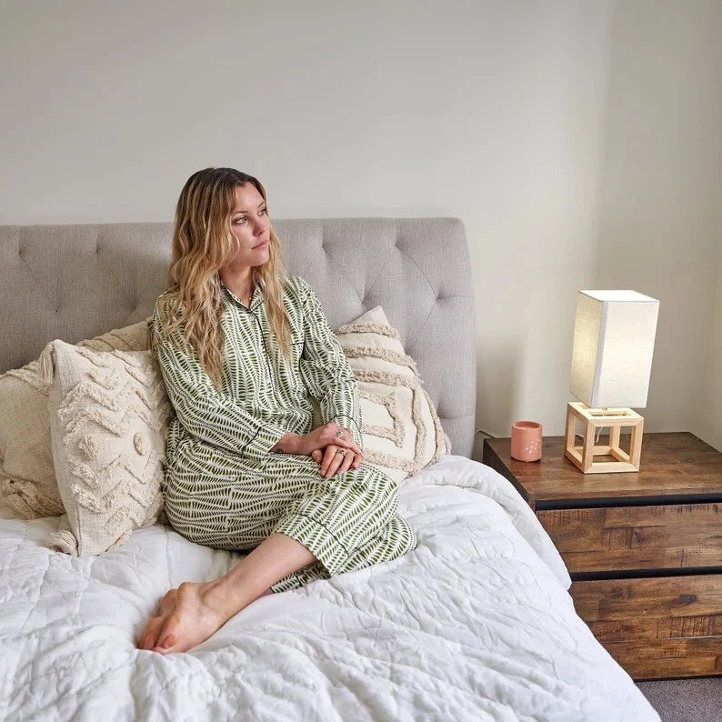 Indian Green Cotton Floral PJ Set Womens Clothing Sleepwear Bridal Night Suit US