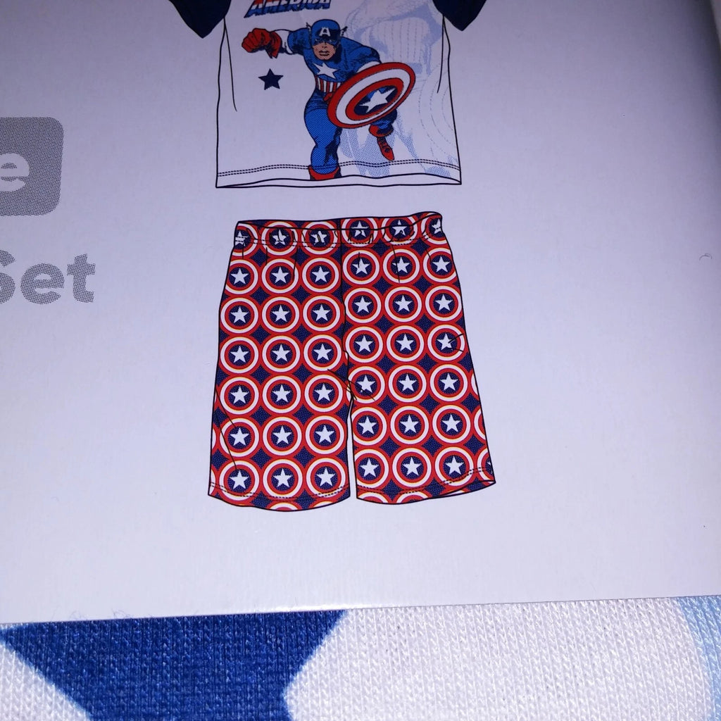 Marvel Pajama Set Kids Captain America Blue White Red Shorts Short Sleeve Sleepw