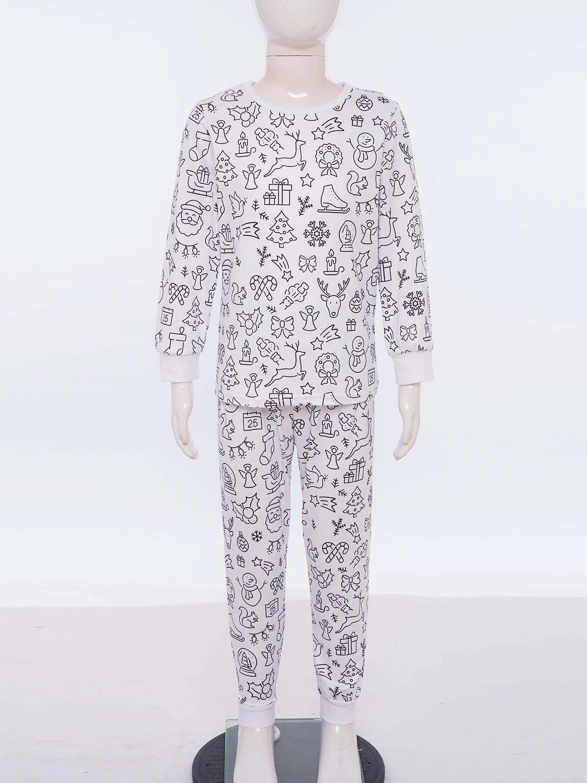 Kids Pajama Sets Hand-Painted Long Sleeve Top Elastic Waist Pants Home Sleepwear