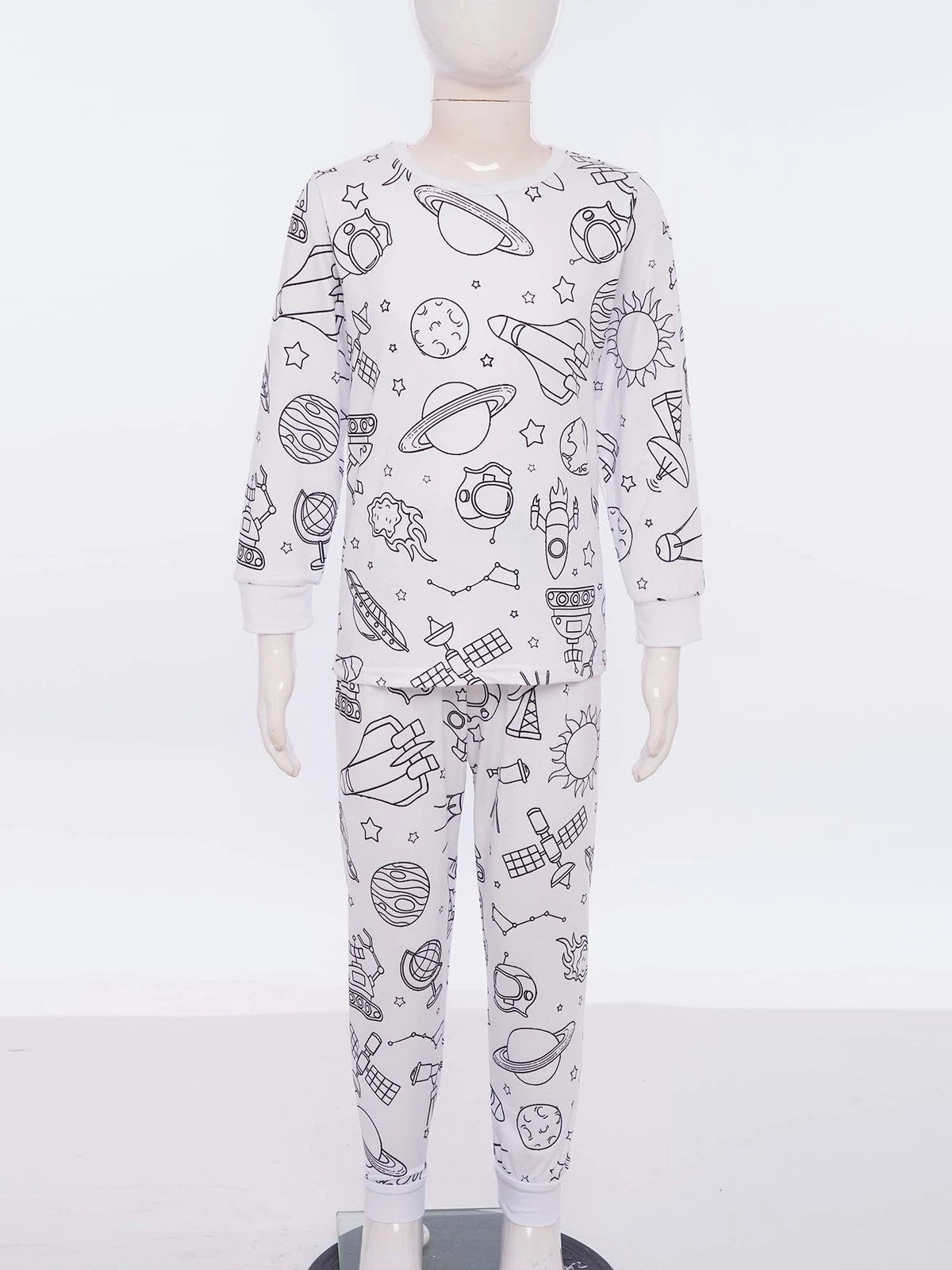 Kids Pajama Sets Hand-Painted Long Sleeve Top Elastic Waist Pants Home Sleepwear