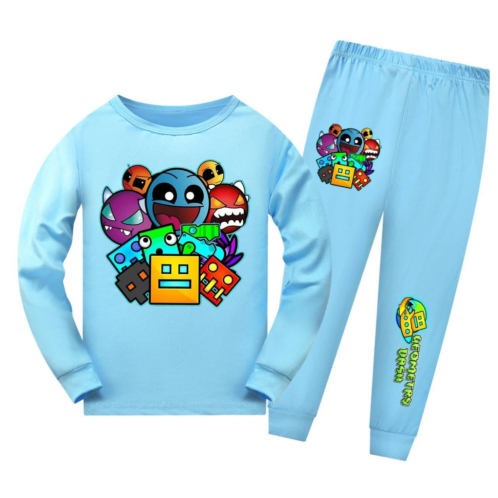 Geometry Dash 5-13 Year Old Boys' Pajama Set Girls' Round Neck Long Sleeve Set