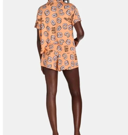 Way To Celebrate Halloween LET'S FANG OUT Shorty Pajama Set Sz XS M XL 2X 3X New
