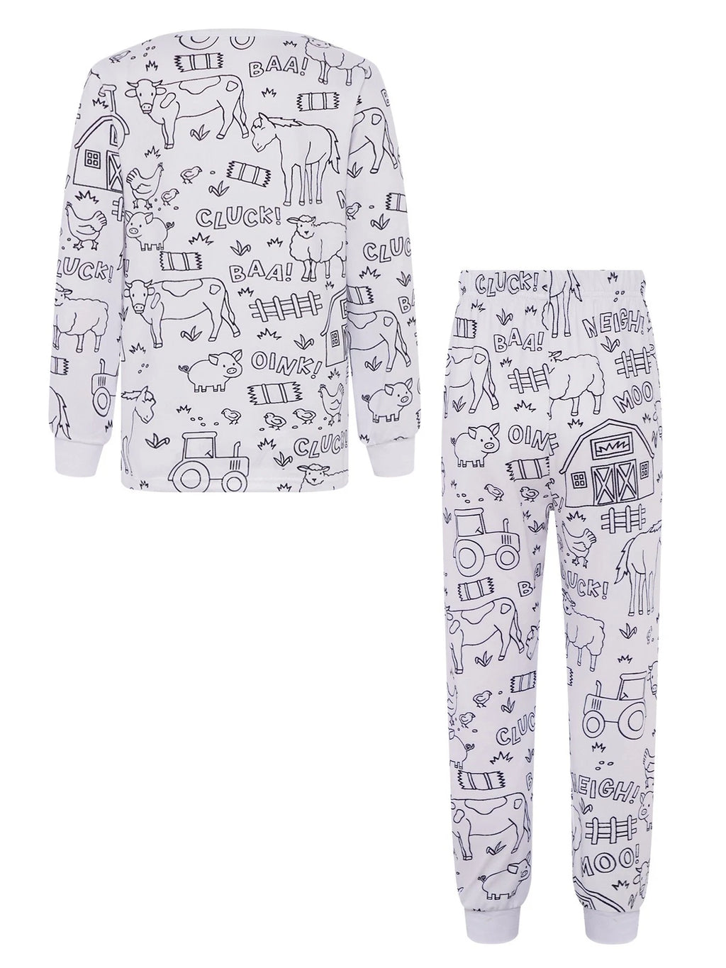 Kids Pajama Sets Hand-Painted Long Sleeve Top Elastic Waist Pants Home Sleepwear