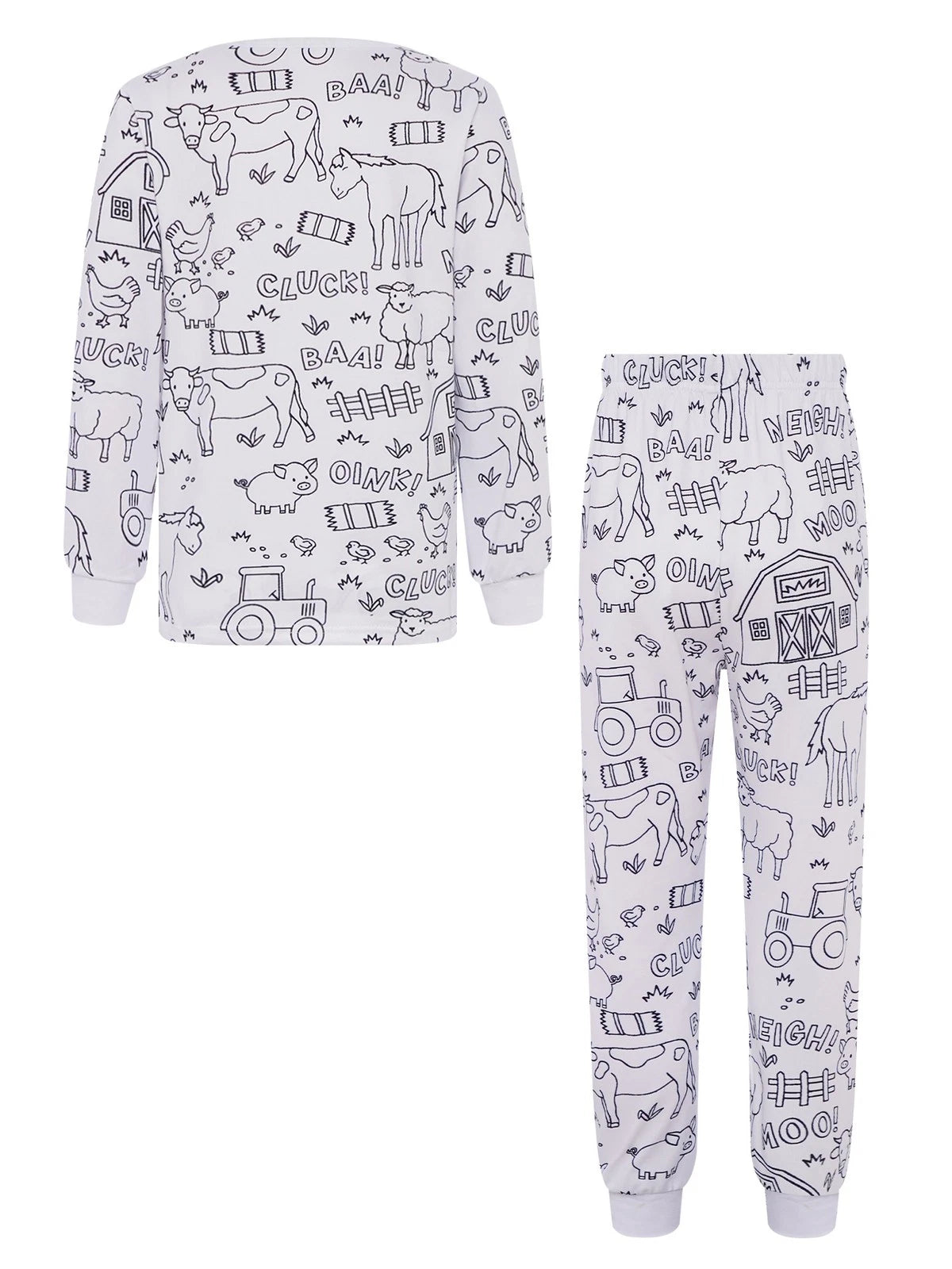 Kids Pajama Sets Hand-Painted Long Sleeve Top Elastic Waist Pants Home Sleepwear