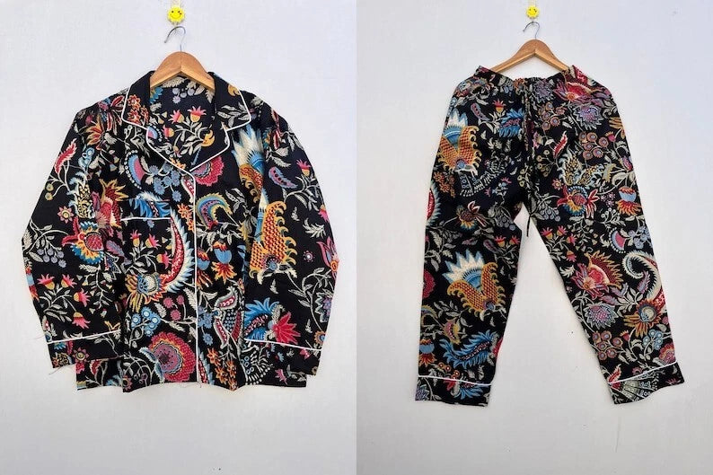 Indian 100%Cotton Floral Print PJ Set Bridesmaid Pajama Set Women Nightwear Suit