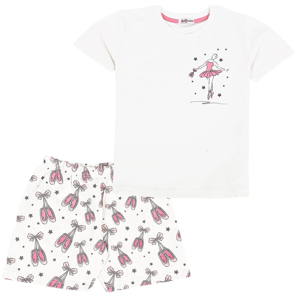 Girls Dancing Girl Print Pyjamas Children PJs Cotton Shorts Set Kids Nightwear
