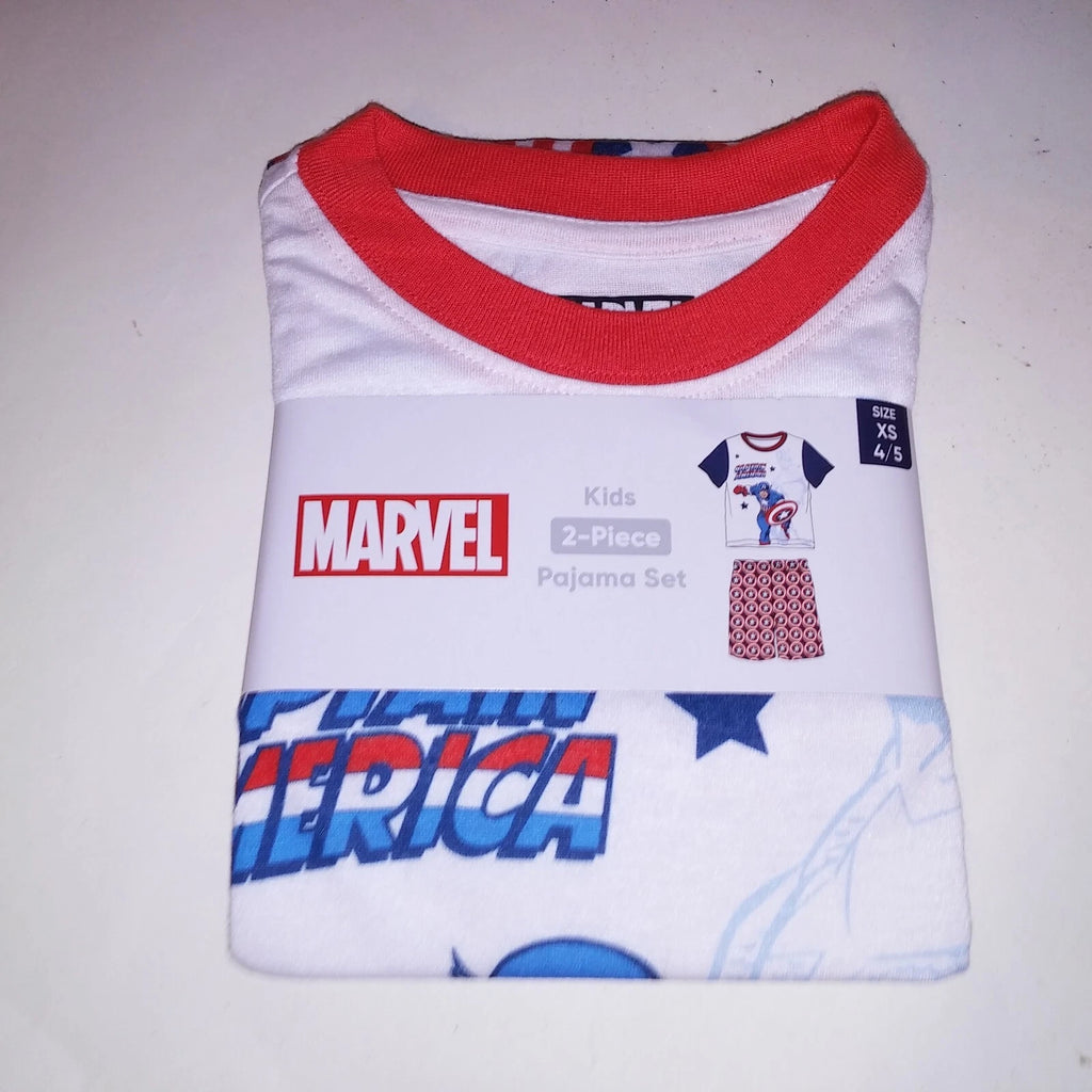 Marvel Pajama Set Kids Captain America Blue White Red Shorts Short Sleeve Sleepw