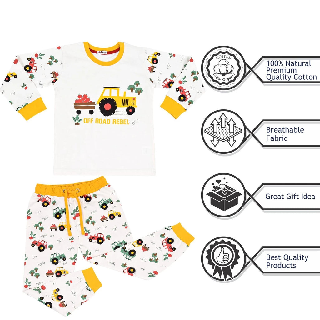 Kids Boys Girls Pyjamas Are Tractor Contrast Top Bottom Sleepwear Set 2-13 Years