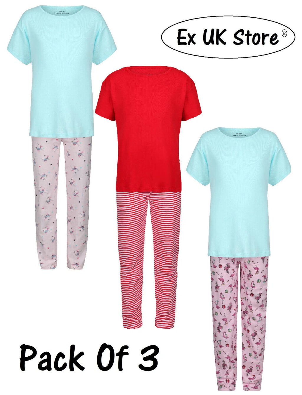 GIRLS 3 PACK PYJAMAS PJ SETS EX UK STORE NIGHT WEAR 7 8 9 10 11 YEARS BRAND NEW