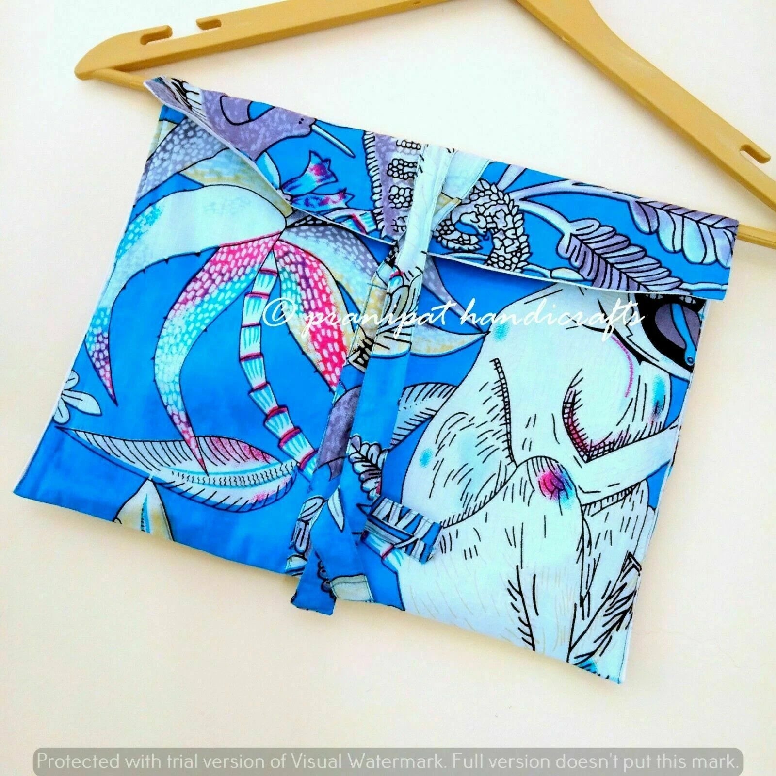 Indian Monkey Printed Cotton Turquoise Blue Women Gypsy Top-Pajama set Sleepwear