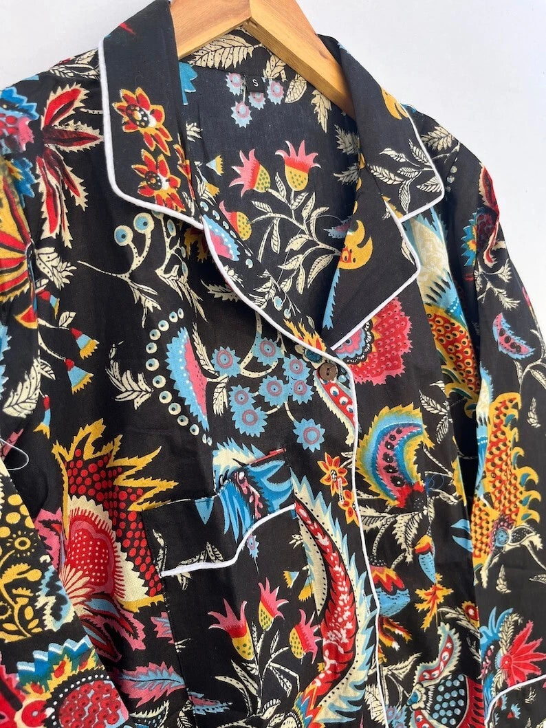 Indian 100%Cotton Floral Print PJ Set Bridesmaid Pajama Set Women Nightwear Suit