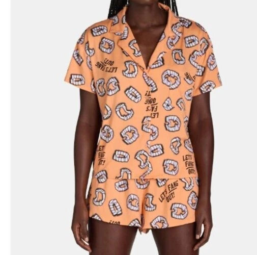 Way To Celebrate Halloween LET'S FANG OUT Shorty Pajama Set Sz XS M XL 2X 3X New