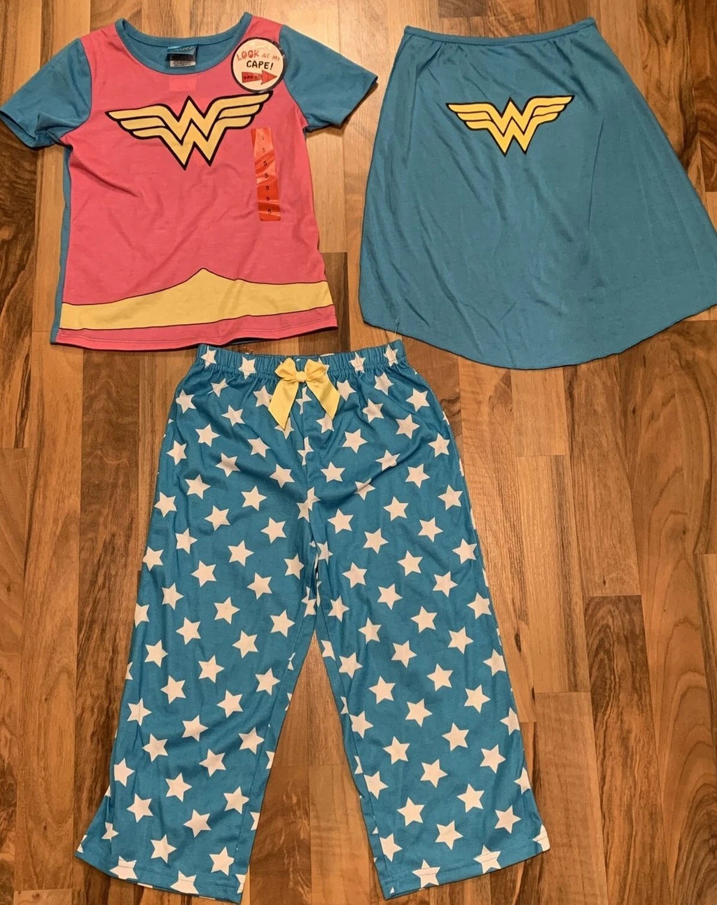 Wonder Woman (Sz 5) Kids Girls Character 3pc (Shirt, Pant, Cape) PJ Pajama Set
