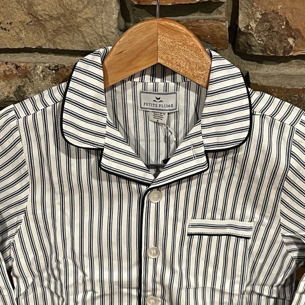 Petite Plume Navy French Ticking Cozy Cotton Blend Striped Kids Pajama Set