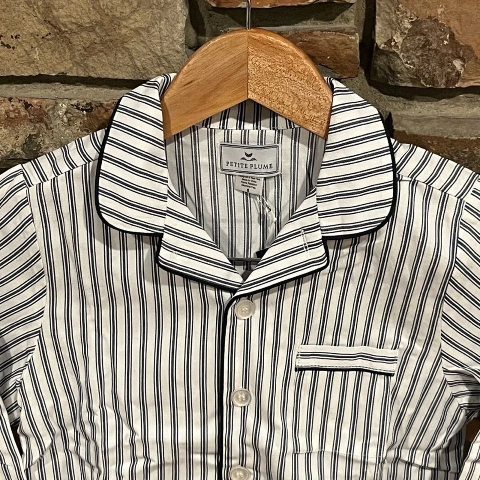 Petite Plume Navy French Ticking Cozy Cotton Blend Striped Kids Pajama Set