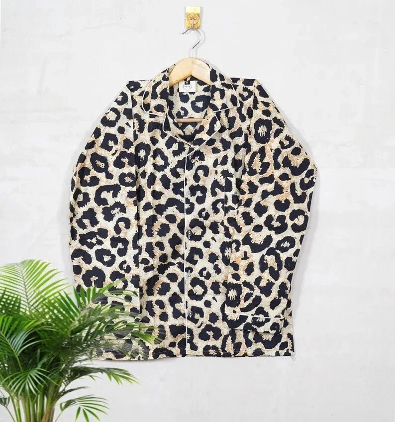New Indian Cotton Leopard PJ Set Bridesmaid Pajama Set Women Nightwear Suits US