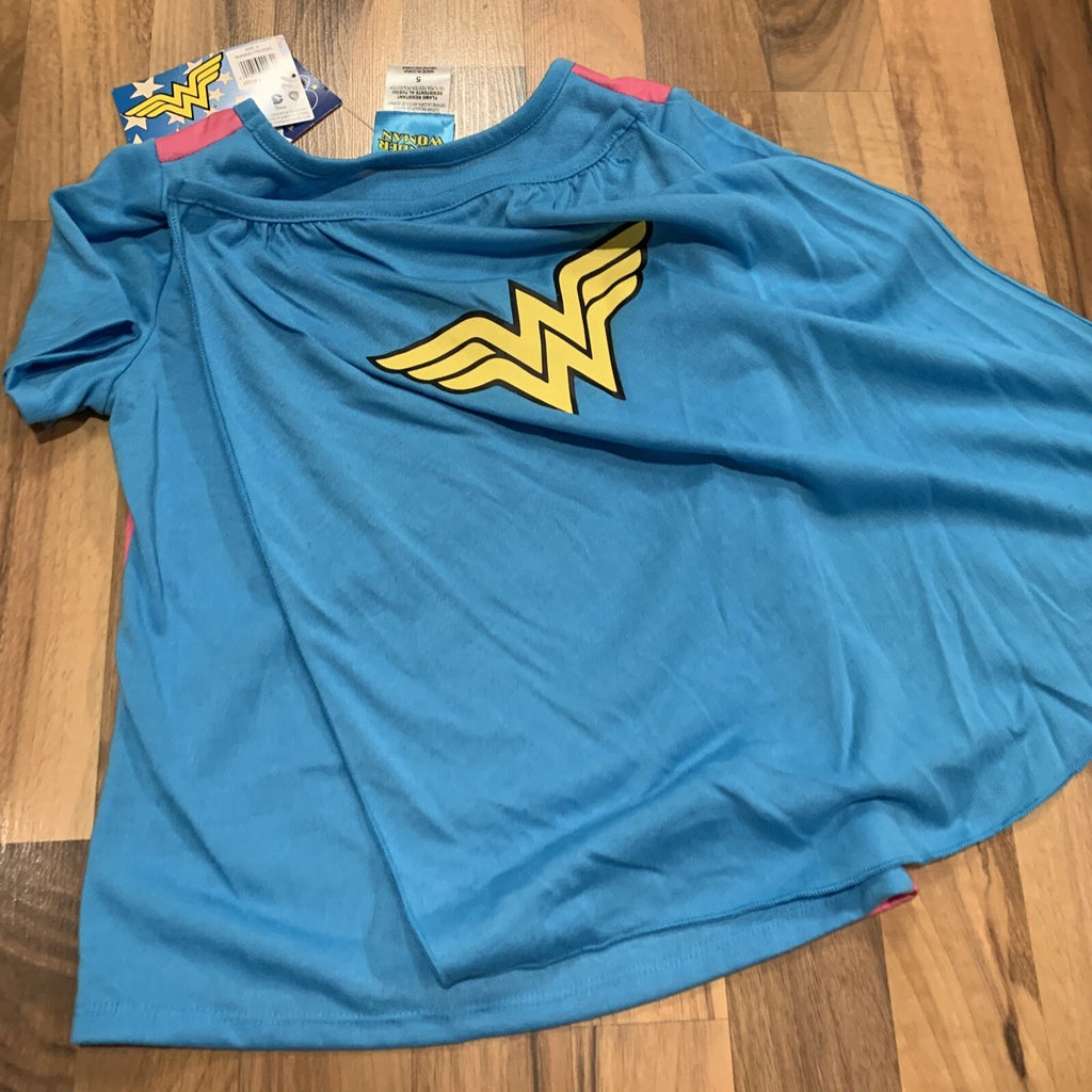 Wonder Woman (Sz 5) Kids Girls Character 3pc (Shirt, Pant, Cape) PJ Pajama Set