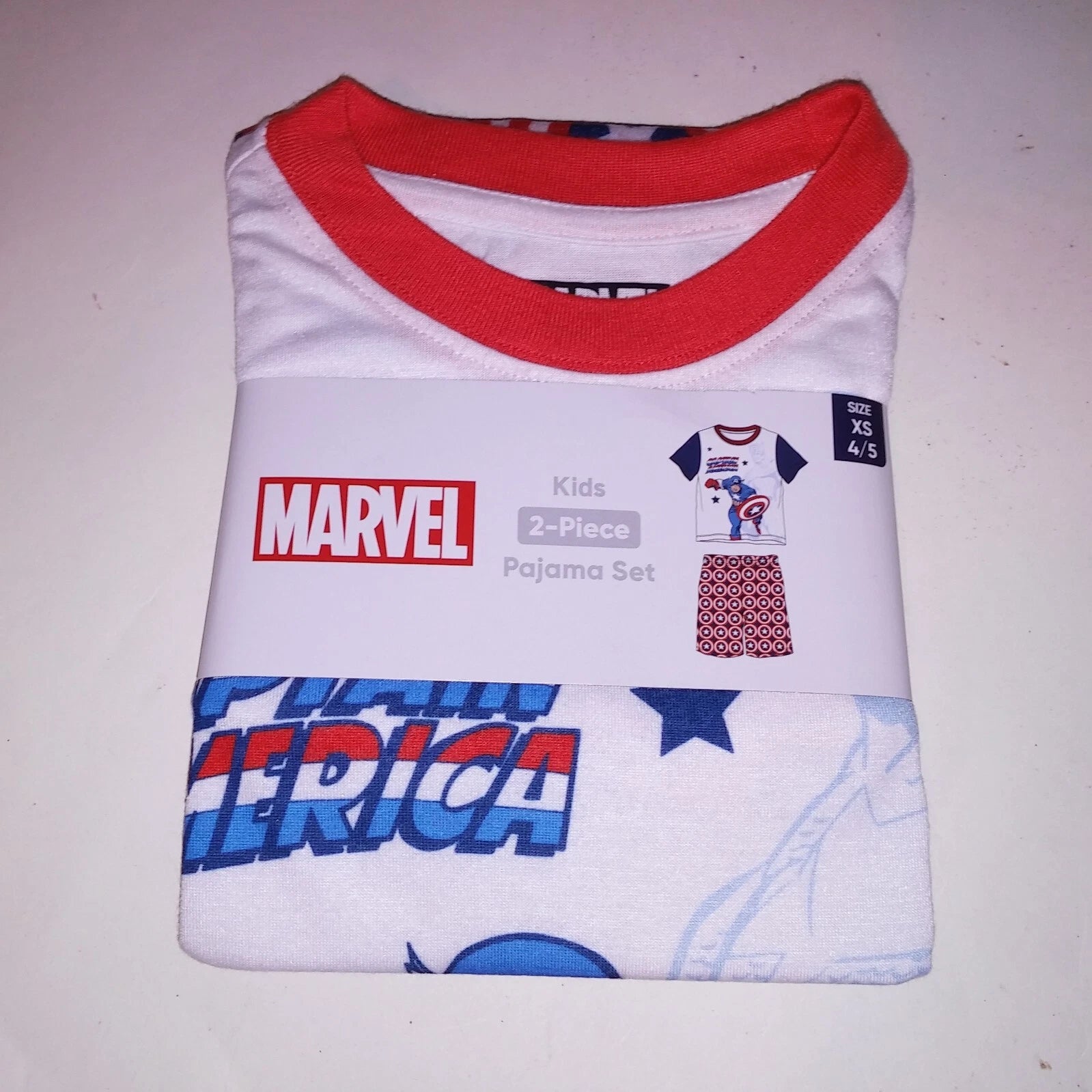 Marvel Pajama Set Kids Captain America Blue White Red Shorts Short Sleeve Sleepw