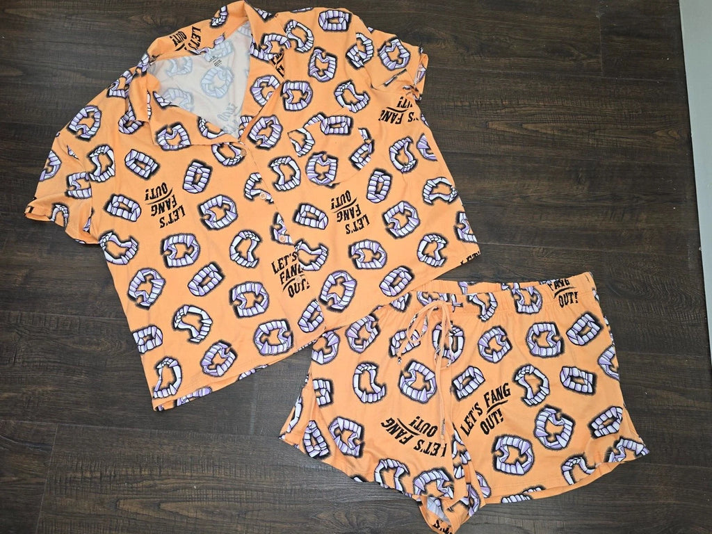 Way To Celebrate Halloween LET'S FANG OUT Shorty Pajama Set Sz XS M XL 2X 3X New