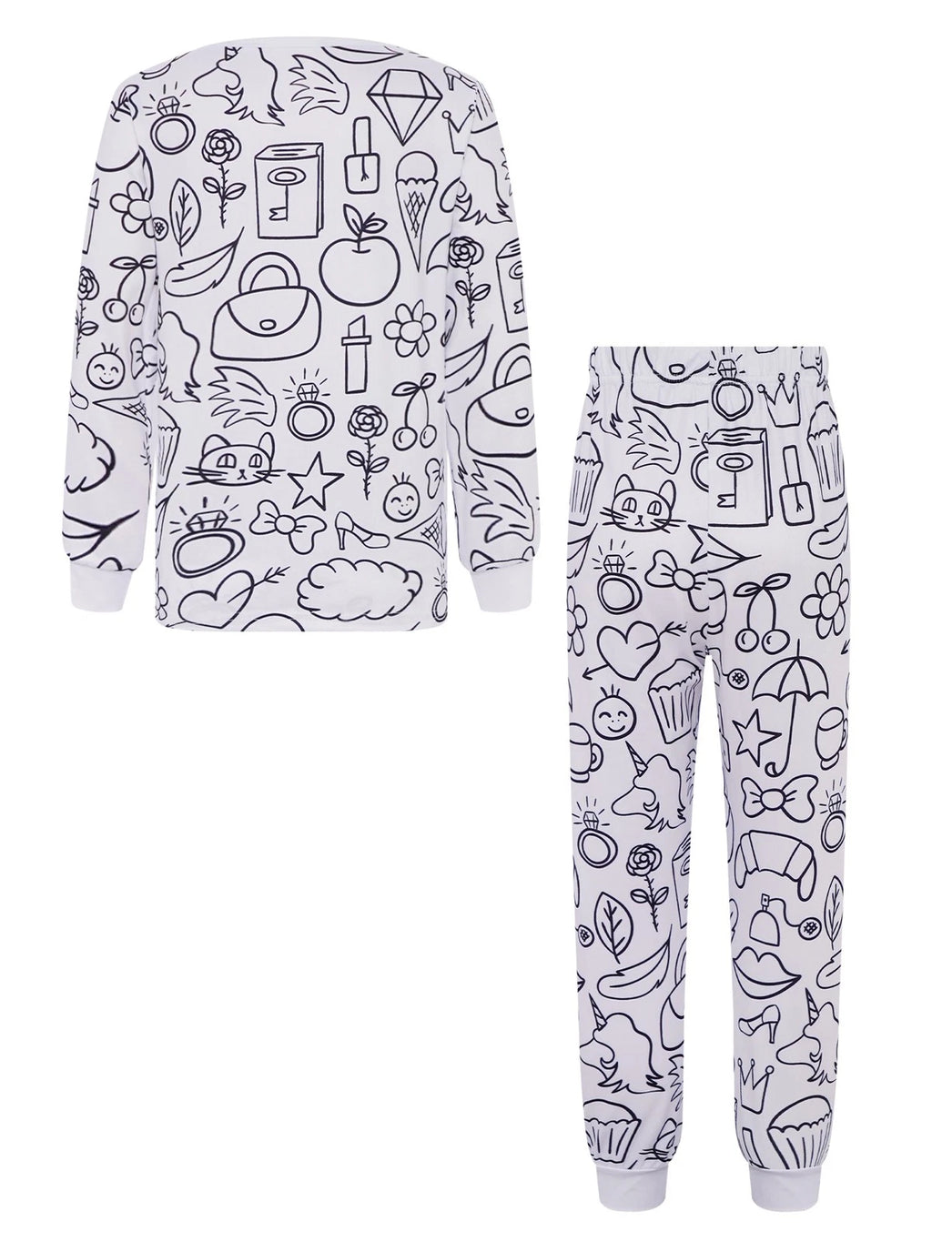 Kids Pajama Sets Hand-Painted Long Sleeve Top Elastic Waist Pants Home Sleepwear