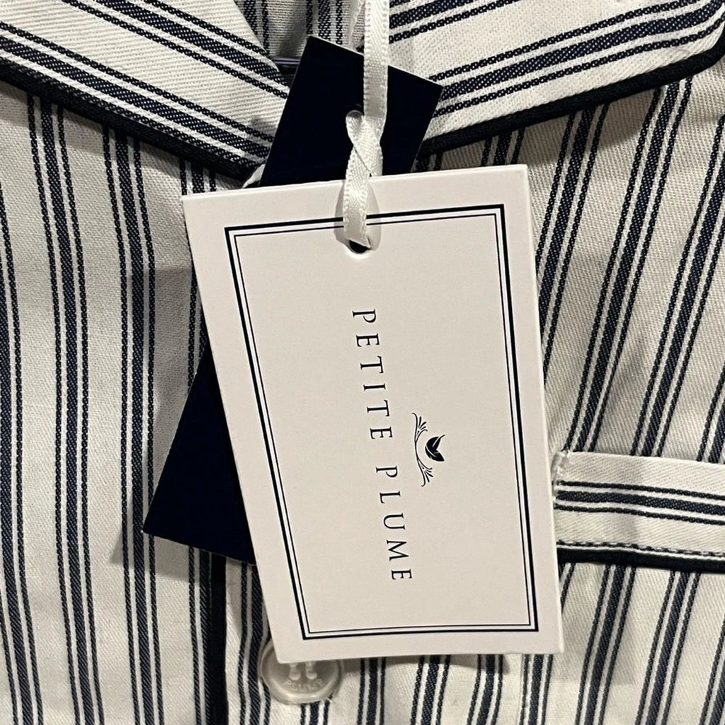 Petite Plume Navy French Ticking Cozy Cotton Blend Striped Kids Pajama Set