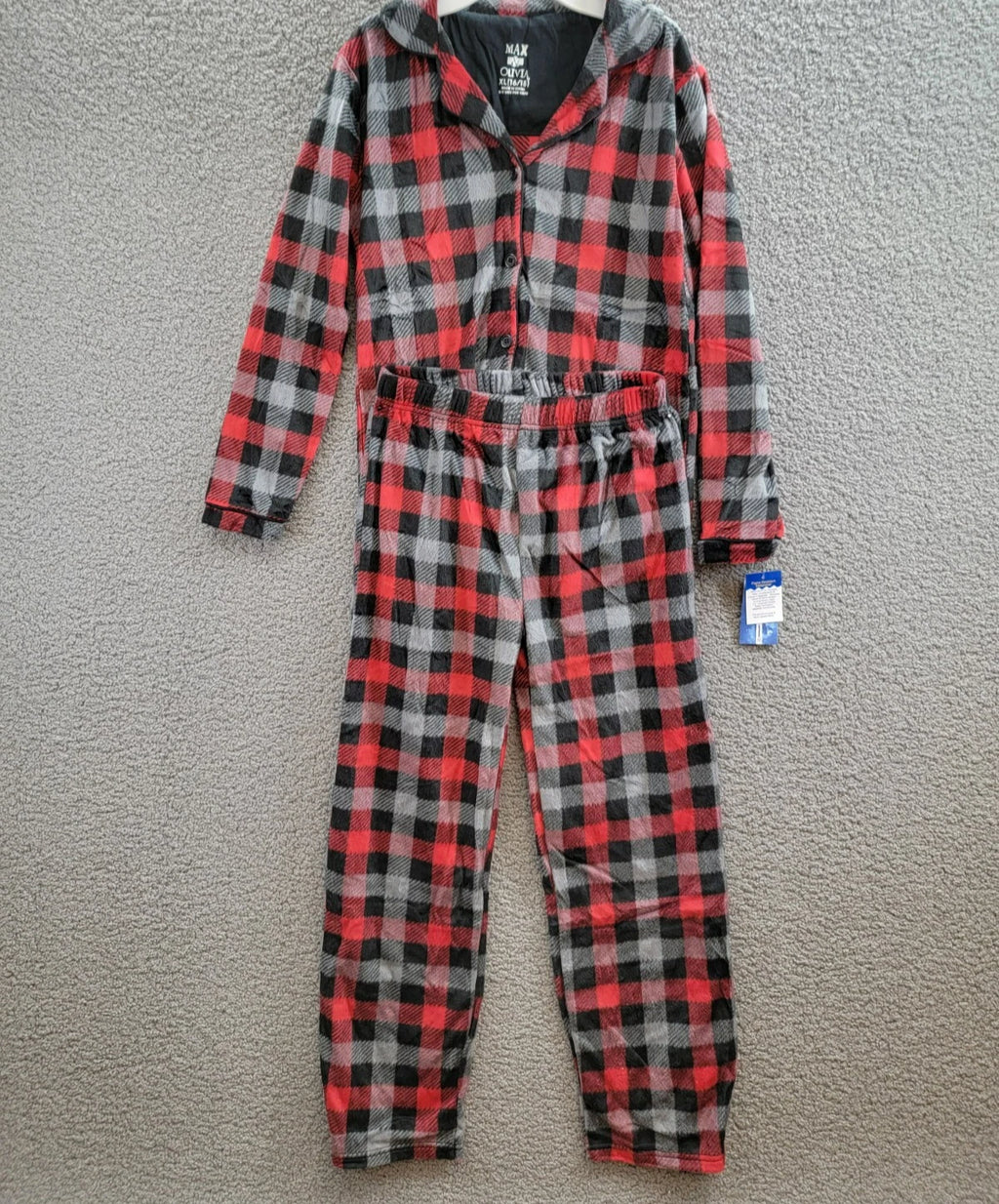 Max & Olivia Flannel Pajama Set Big Boys XL (16-18) Red Multi Plaid Button Front