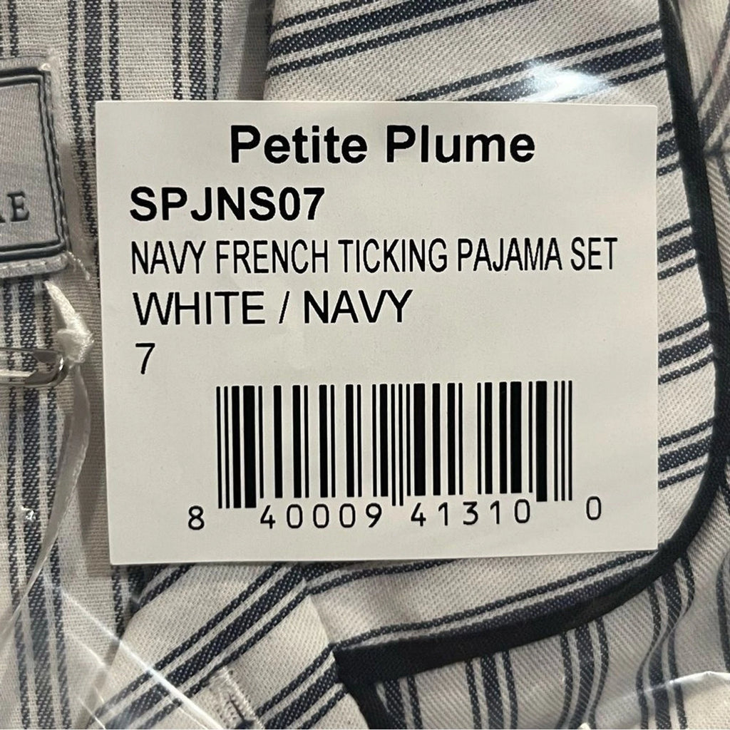 Petite Plume Navy French Ticking Cozy Cotton Blend Striped Kids Pajama Set